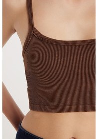 Resim Tudors Kadın Slim Fit Kare Yaka Düz Basic Kahverengi Crop Atlet-33695 