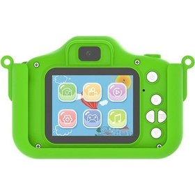 Resim Bloomnest Çocuk Kamerası Kişiselleştirilmiş Ejderha Karikatürlü Fotoğraf Video Mini Oyunlu Yeşil 