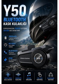 Resim Y50 Bluetooth Kask Kulaklığı Motosiklet İnterkomu 1800mah Batarya 60 Saat Kullanım Ipx6 Mikrofonlu Kulaklık 