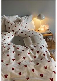 Resim Ranforce Kırmızı Kalpli Çift Kişilik Nevresim Seti 