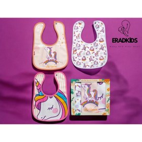 Resim eradkids 3'lü Unicorn %100 Pamuk Microfiber Sıvı Geçirmez Mama Önlüğü Bebek Su Geçirmez leke tutmaz Önlük 