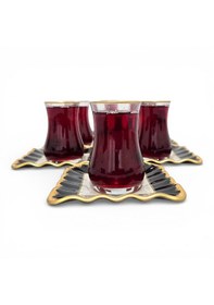 Resim Sudedi Home Gold Yaldızlı Çay Bardağı Seti 6 Kişilik Porselen Tabaklı Çok Renkli 