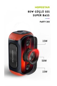 Resim Hopestar Party 300 Rgb Işıklı Standlı Mikrofonlu 80w Ipx5 Suya Dayanıklı Bluetooth Hoparlör 
