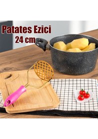 Resim Porsima Paslanmaz Metal Patates Ezici Patates Ezeceği 24cm Fuşya 