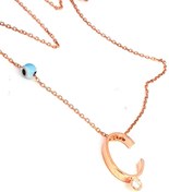 Resim OSESHOP Nazar boncuklu ve zirkon taş detaylı gümüş rose Ç harfi kolye 