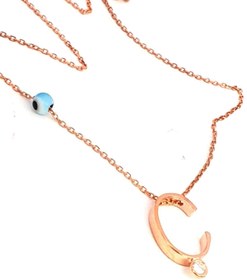 Resim OSESHOP Nazar boncuklu ve zirkon taş detaylı gümüş rose Ç harfi kolye 