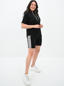 Resim Kadın Çizgi Detaylı Büyük Beden Şortlu Takım 3768-23 - 5XL / Lila 