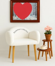 Resim BEYLERBEYİ Makyaj masası pufu, beyaz peluş kumaş,dekoratif puf , sırtlı puf, mini koltuk, berjer 