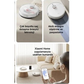Resim Xiaomi 10000PA Robot Vacuum Akıllı Robot Süpürge 180 Dakika Çalışma 5200MAH Batarya Lds Lazer 3D Haritalama Süpürme Silme Beyaz 