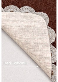 Resim Gülruba Köşeli Kahve Çeyizlik Dantelli 2'li Banyo Paspası Seti Kaymaz Tabanlı Klozet Takımı Kahve 