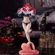 Resim Sevimli Anime Figürü Koleksiyon Heykeli - Pembe Saç, Kırmızı Boynuzlar & Siyah Giysi ile Beyaz Fırfır Detaylı Kalp Tabanı, Anime Hayranları için Detaylı Model Oyuncak, Koleksiyonerler İçin İdeal Hediye, Sergi Parçası, Eğlenceli Tasarım, Karakter Figürü, Pop Kültür Severler 