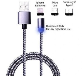 Resim Mena Rise Lightning Micro USB Type C Mıknatıslı Şarj Kablosu 