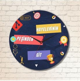 Resim Hayelerinin Peşinden Git Tasarımlı Duvar Cam Saati Renkli 