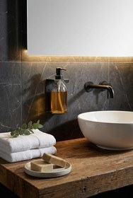Resim Orret Home Tek Bölmeli Yapışkanlı Sıvı Sabunluk Standı - Siyah Paslanmaz Metal Duvara Yapıştırılabilir Banyo Organizer - Delmeden Montajlı Şampuanlık Rafı - Suya Dayanıklı (Tekli Sıvı Sabunluk Standı) 