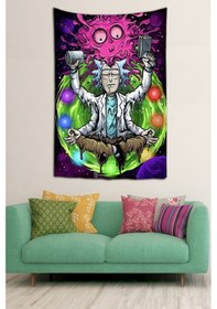Resim Rick And Morty Desen Leke Tutmaz Kadife Dokulu Kumaş Duvar Örtüsü Duvar Halısı Tapestry Mor 