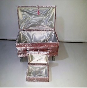 Resim Çeyiz Sandık Kapitone Büyük 3lü Set Model Pembe Kadife Kumaş İçi Kırmızı El Yapım 