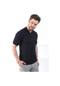 Resim Ferraro Lacivert Polo Yaka Fermuarlı Erkek Pamuk Triko T-Shirt-Lacivert (417942663) Lacivert 
