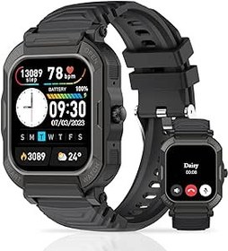 Resim Telefon işlevli erkek akıllı saati, fitness takipçisiIP68 su geçirmezlik, Bluetooth çağrıları, kan basıncı ölçümlü akıllı saat SpO2 uyku monitörü pedometre (Siyah) 