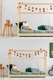 Resim MiniWood Markaawm Çocuk Yatak Dark Montessori Karyola Doğal Ahşap Beşik 