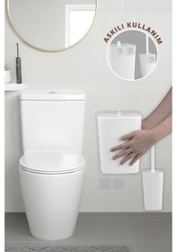 Resim Okyanus Home Safir Yapışkanlı Wc Fırçalık Ve Çöp Kovası Seti Beyaz 2'li Banyo Seti Beyaz 