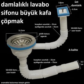 Resim Karaaliler Çöpmak Büyük Kafa Lavabo Sifonu Gider Borusu Körüklü Taşmalıklı 