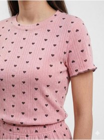 Resim fameshomewear Yazlık Örme Pembe Kalp Desenli Kadın Şort Takım 