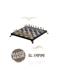 Resim Mc42 Antik Roma Metal Satranç Takımı - Mermer Desenli 25cm Tahta El Yapımı Taşlar 
