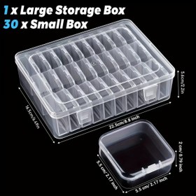 Resim 30 Bölümlü Şeffaf Plastik Organizer Kutusu, Boncuk, Mücevher ve El Sanatları için 30 Adet Çıkarılabilir Küçük Depolama Kapları - Yığınlanabilir ve Dayanıklı Ev Organizasyon Çözümü 