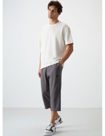 Resim Tommylife Koyu Gri Pamuklu Yumuşak Dokulu Standart Fit Nakışlı Erkek Kapri - 83102 Koyu Gri 