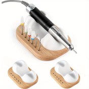 Resim 2-in-1 Tırnak Araçları Ahşap Parlatma Başlığı Depolama Tahtası 6 Delik Ahşap Depolama Rafı Gösterim Tabanı Aracı Malzemeleri Manikür Taşlama Depolama Rafı Araçları Tırnak Aksesuarı 