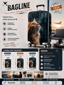 Resim Bagline Likralı Esnek Kumaş Sevimli Kedi Dayanıklı Valiz ve Bavul Kılıfı 