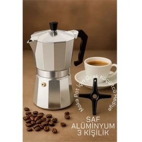 Resim Fantastik Store Hsnet Klasik Italyan Moka Pot - 6061 Saf Alüminyum Profesyonel Moka Pot - 3 Kişilik 