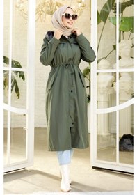 Resim Eflal Tünel Kemerli Gizli Fermuarlı Tesettür Mont 403 - Haki 