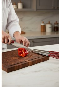 Resim Lazoğlu Crimson Chef Profesyonel 5 Parça Mutfak Bıçak Seti Kırmızı 