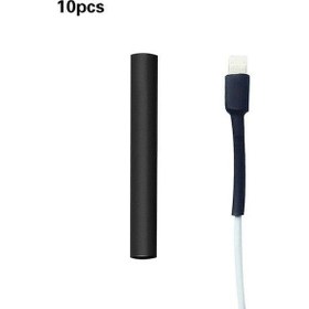 Resim iPhone Uyumlu Şarj Kablosu Koruyucu Makaron 10 Adet 6 Cm Siyah 