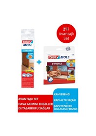 Resim Tesamoll D-profil Kapı Pencere İzolasyon Bandı, 6mx9mmx7mm, Kahverengi + Kapı Altı Hava Akımı Önleyici Fırça, 1mx37mm 