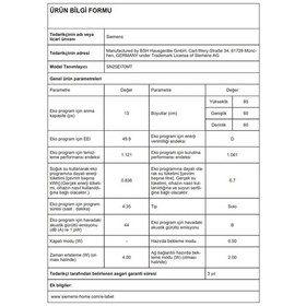 Resim Siemens SN25EI70MT 8 Programlı 13 Kişilik Bulaşık Makinesi 
