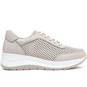 Resim Derimod Kadın Krem Bağcıklı Kalın Tabanlı Deri Sneaker 25SFD501718 