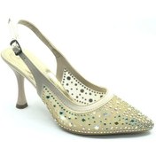 Resim Feles Arkası Açık Şeffaf Taş Detaylı Sindirella Kadın Topuklu Ayakkabı Altin 