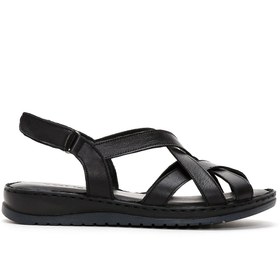 Resim Women's Black Ankle Strap Leather Comfort Sandals 