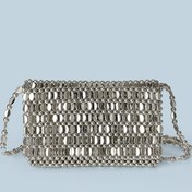 Resim Kadınların Gümüş Gri Boncuklu El Çantası, Rahat Tarz, Hafif Plastik, El Yapımı Boncuk İşlemi, Düz Renk, Dikişsiz, Kapak Kapanışı, Sabit Omuz Askıları, Yaz Koleksiyonu 