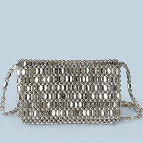 Resim Kadınların Gümüş Gri Boncuklu El Çantası, Rahat Tarz, Hafif Plastik, El Yapımı Boncuk İşlemi, Düz Renk, Dikişsiz, Kapak Kapanışı, Sabit Omuz Askıları, Yaz Koleksiyonu 