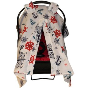 Resim Denizci Temalı Bebek Puset Örtüsü Çapa & Dümen Desenli Çıt Çıtlı Puset Örtüsü Açık Mavi 