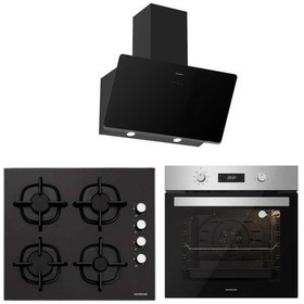 Resim Silverline BO6504X01 - CS5343B01 - 3457 Soho 60 Siyah Cam Ankastre Set 