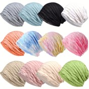Resim Solid Color Breathable Beanie Cap Baggy Slouchy Hat Hafif Elastik Kafatası Kapak Nefes Alabilen Şapka Nefes Alabilen Kemoterapi Şapkaları 