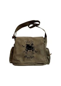 Resim Hello Gothic Baskılı Unisex Yeşil Postacı Çantası 