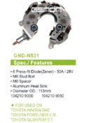Resim GENON DİYOT TABLASI>TOYOTA INNOVAD4D-FORTUNER2.7L-QUANTUM2.7 113mm(6DIOT)M6 - GENON-GND-N531 