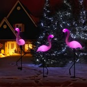 Resim Güneş Enerjili Dış Mekan Peyzaj Işıkları, Pembe Flamingo Bahçe Aydınlatmaları - Dayanıklı Plastik Hayvan Heykelleri ile LED Aydınlatma, Otomatik Açma/Kapama, Güneş Şarjlı, Dış Dekorasyon 