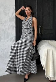 Resim Madmext Mavi Ekoseli Midi Boy Kadın Elbise Mg2350 