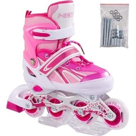 Resim Paten Ayarlanabilir 2+2 Ve 2+1+1 Işıklı Metal Gövde Alıştırma Pateni Çantalı Kırmızı 